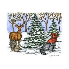 Winter Woodland Animals Framed Stamp - Fox