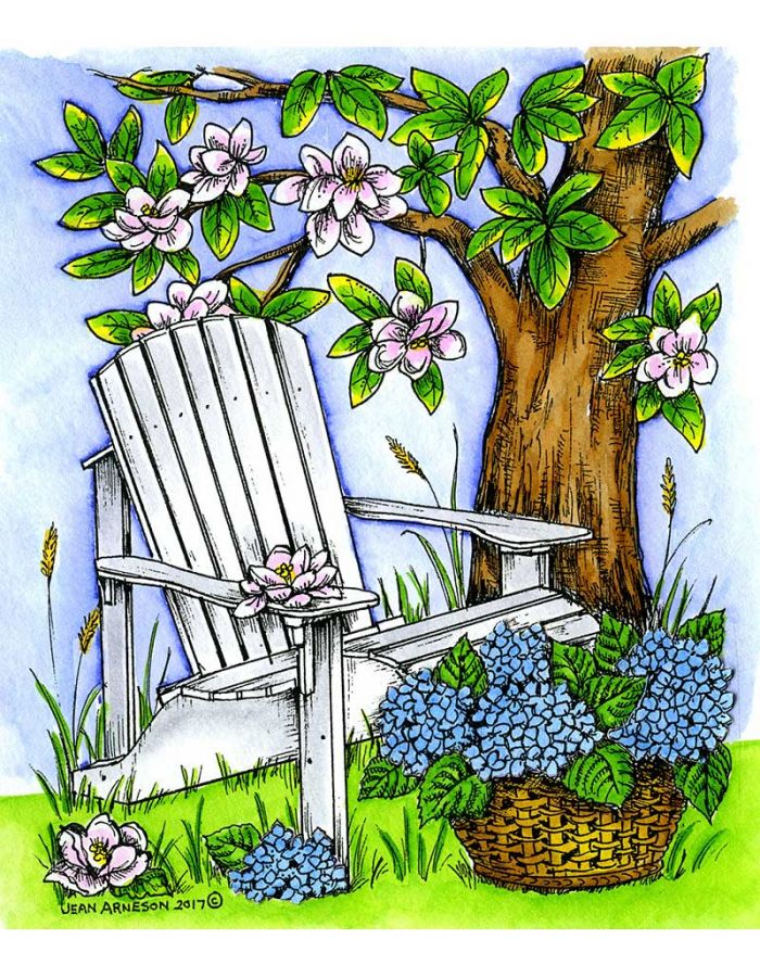 Adirondack Chair, Magnolia Tree and Hydrangea Basket - P10230