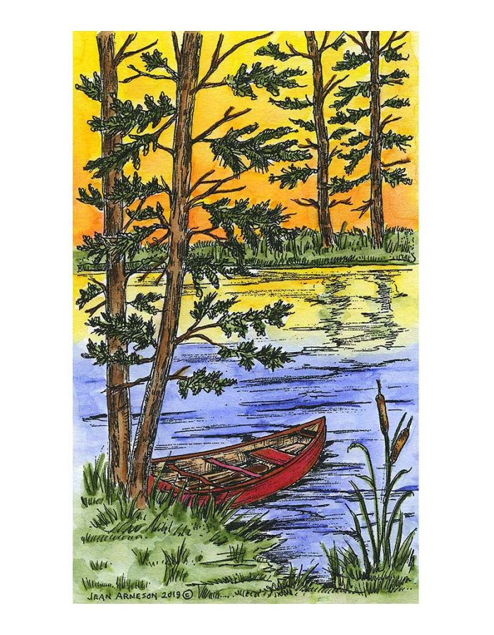 Canoe, Pines, and Lake - NN10605