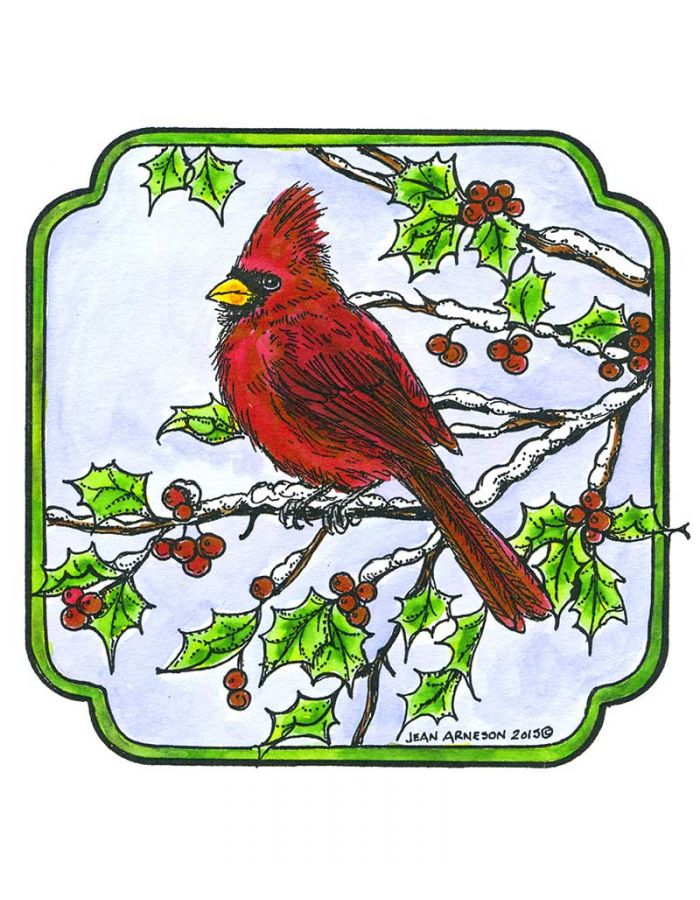 Cardinal and Holly in Curved Frame - PP10516