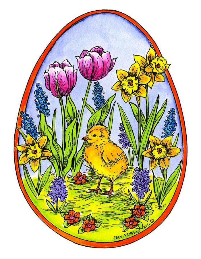 Chick and Spring Flowers in Egg - P9954