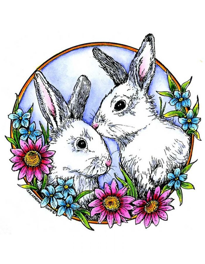Circle Bunnies With Flowers - PP6469
