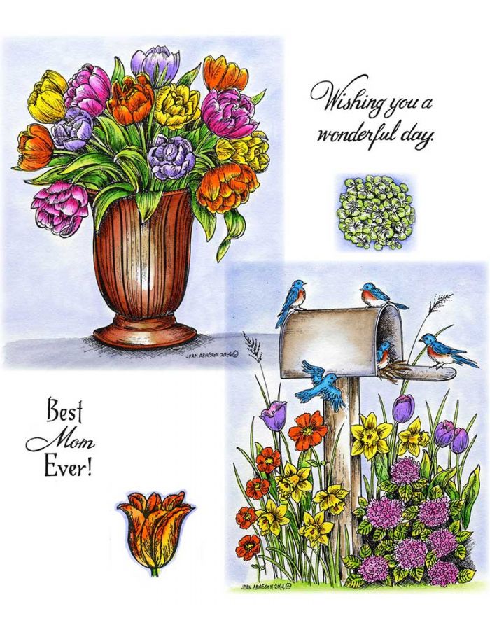 Double Tulips In Vase & Spring Mailbox - NO-166