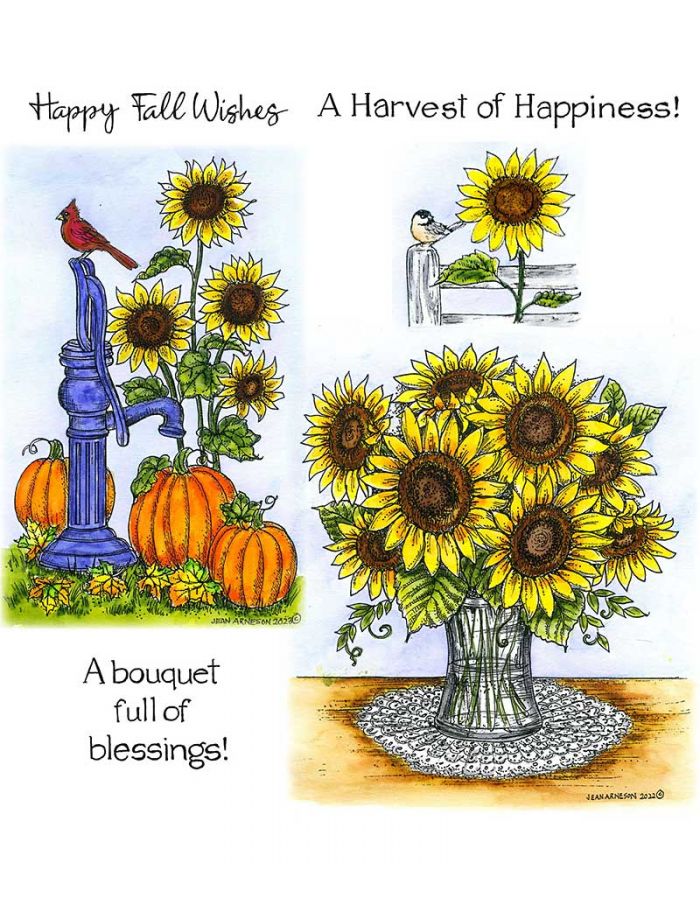 Fall Water Pump & Sunflowers In Glass Vase - NO-217