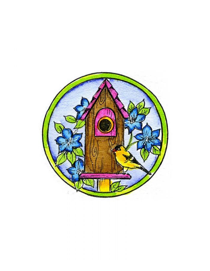 Floral Birdhouse in Circle - C10014