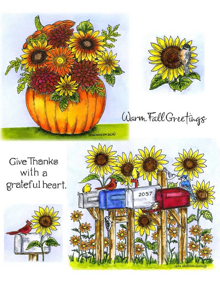 Floral Pumpkin & Mailboxes And Sunflowers - NO-214