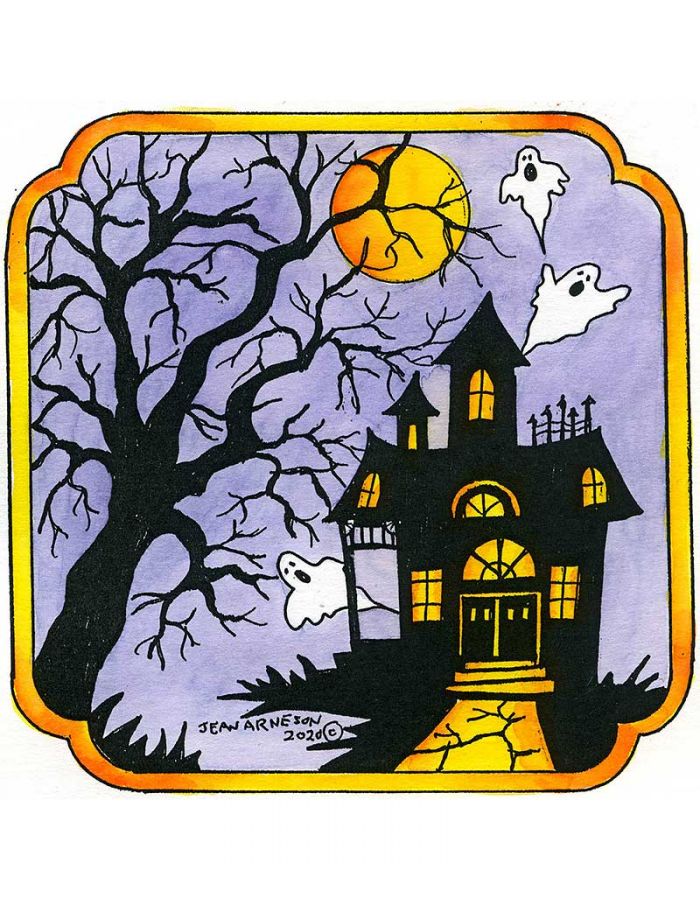 Haunted House In Notched Square Frame - PP10804