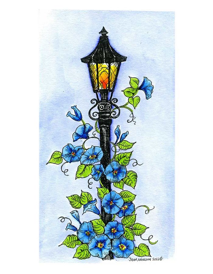 Lamp Post with Morning Glories - O10001