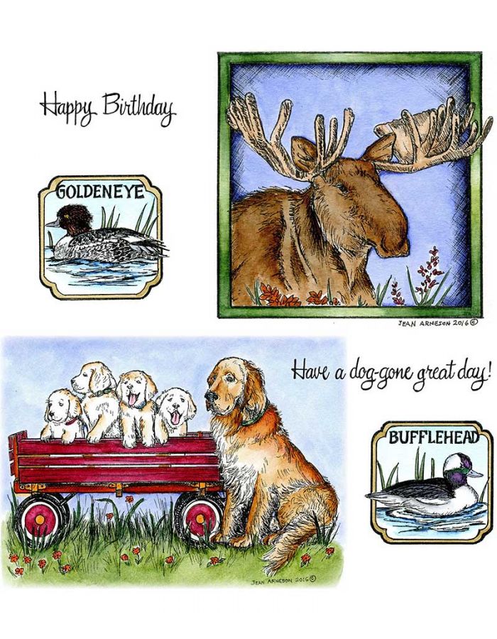 Moose In Square Frame & Goldie And Puppies In Wagon - NO-199