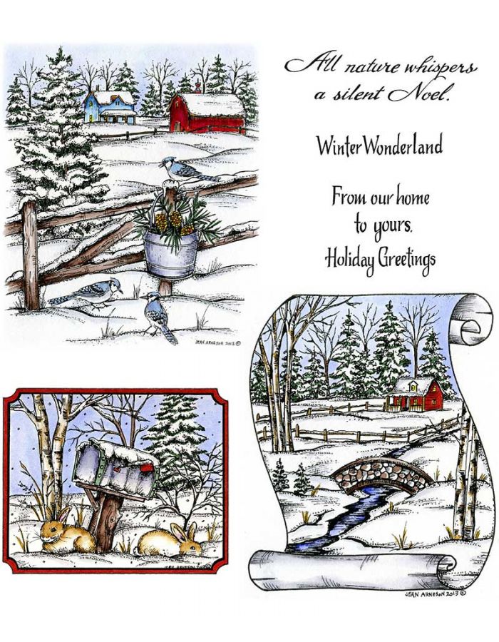 Winter Scene & Blue Jay on Fence Post Farm Scene - NO-110