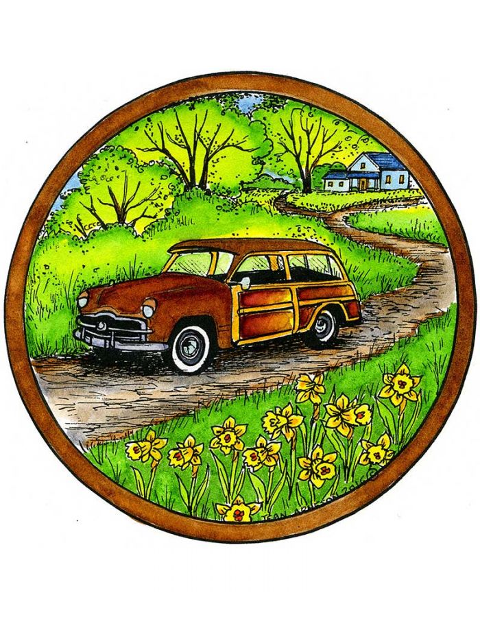 Old Fashioned Car in Circle Frame - PP10026