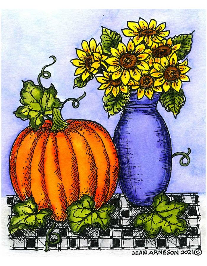Pumpkin and Sunflower Vase - P10979