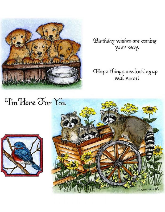 Puppies In Box & Raccoons In Cart - NO-198