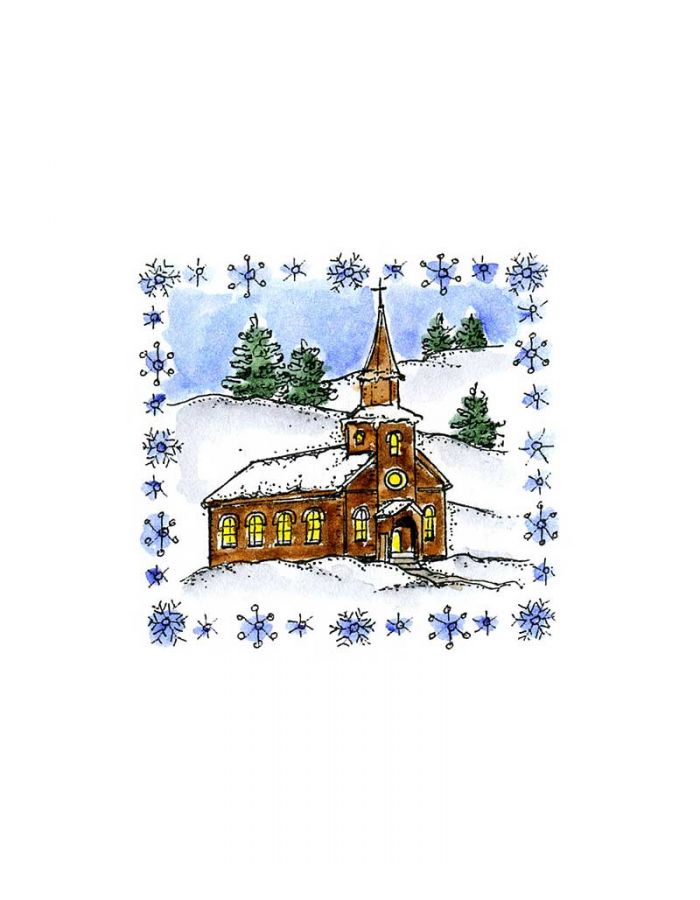 Small Church in Snowflake Frame - C10351