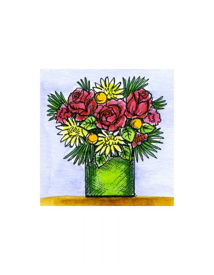 Small Rose and Mum Square Vase - C10847