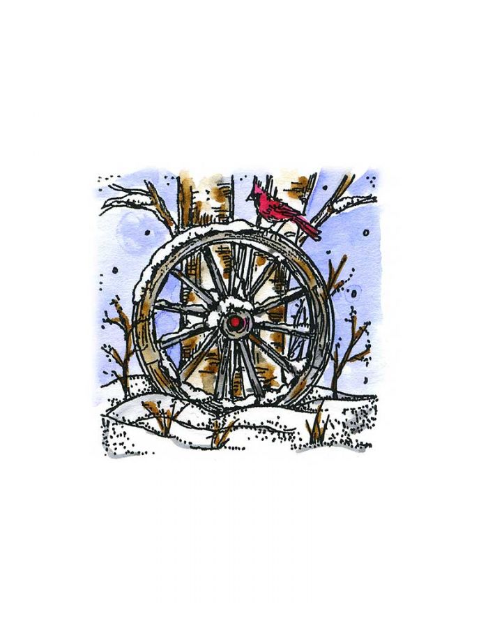 Small Wagon Wheel With Cardinal and Tree - P10533