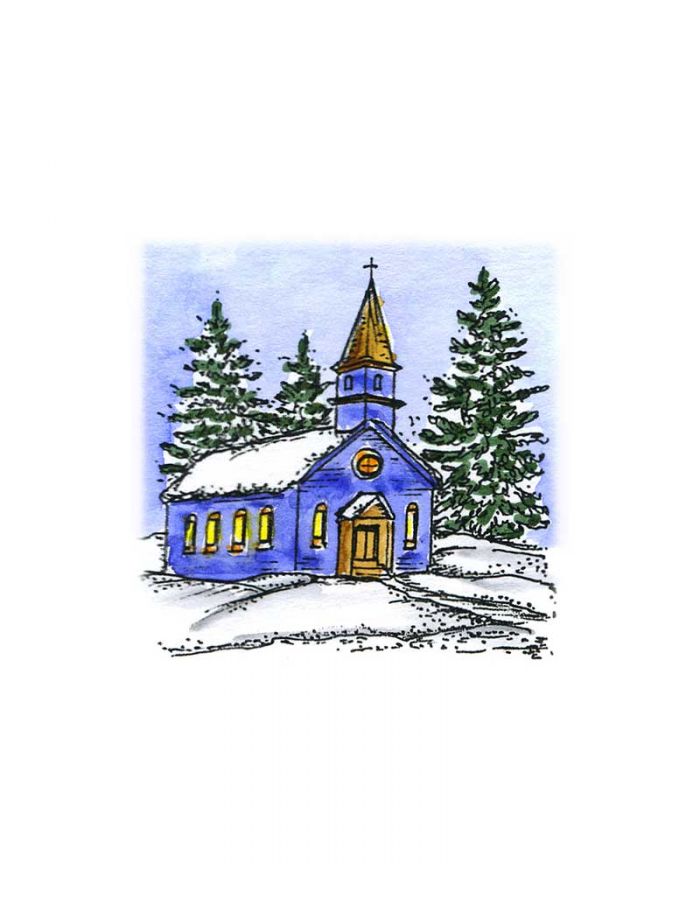 Small Winter Church and Trees - C10554