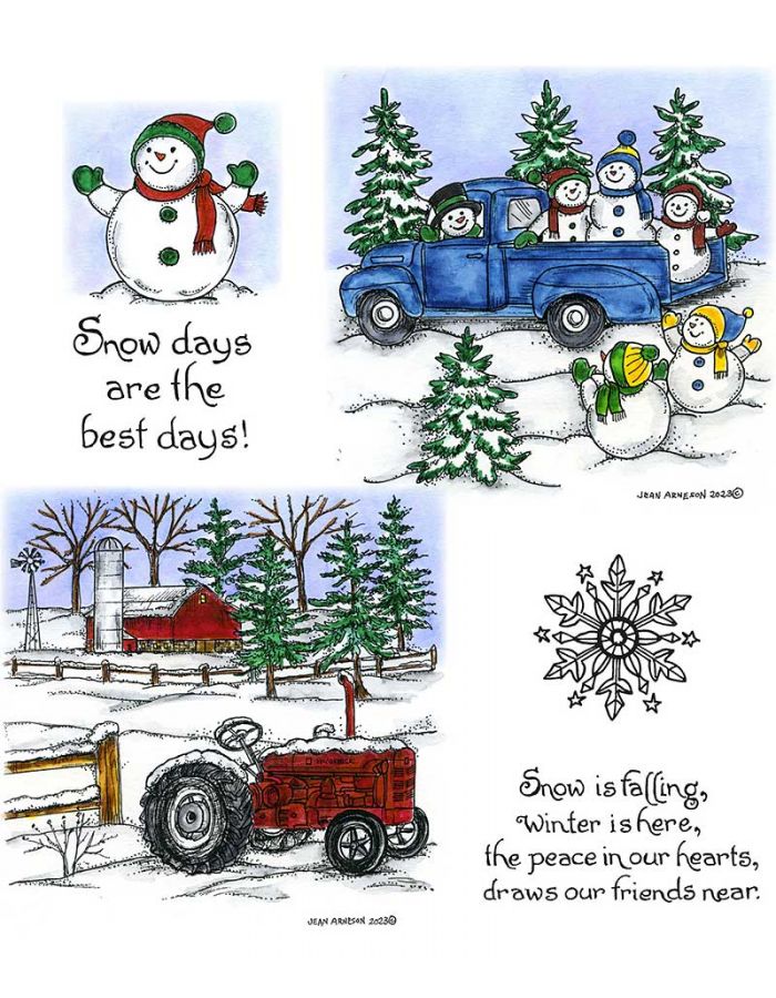Snow Family And Truck & Tractor, Barn And Snowy Spruce - NO-226