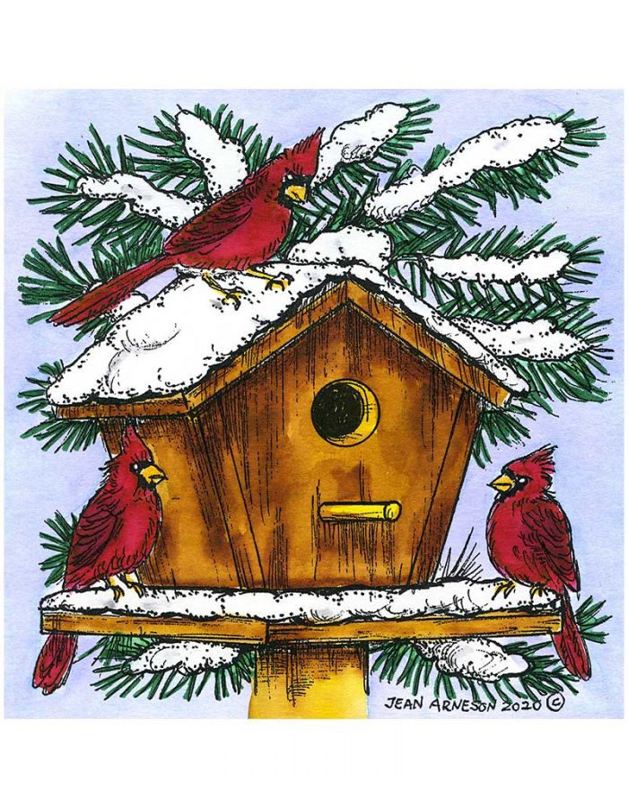 Wood Mounted Birdhouses Rubber Stamp 