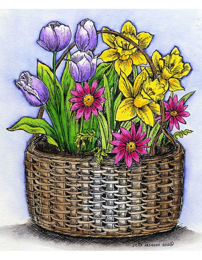 Spring Basket with Tulips and Daffodils - P9473