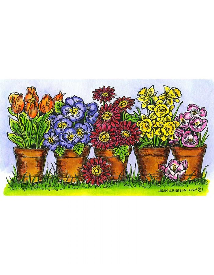 Spring Pansy Flower Pots Wood Mounted Rubber Stamp NORTHWOODS O8492 New