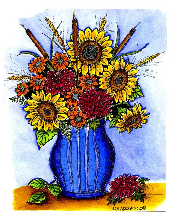 Sunflower and Cattail Vase - P8676