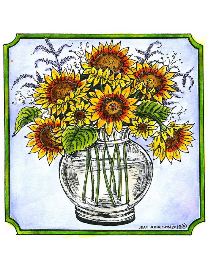 Sunflowers in Glass Vase  - PP10497