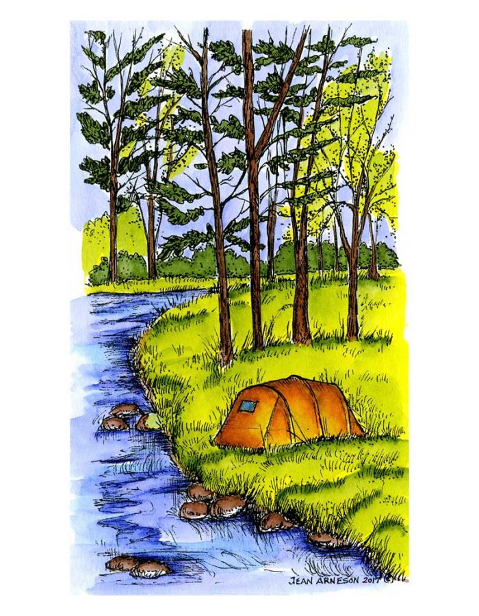 Tent and Woods by Stream - NN10252