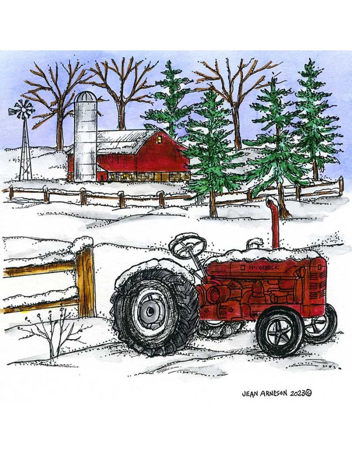 Tractor, Barn and Snowy Spruce - PP11429