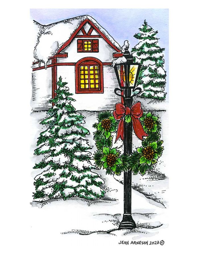 Winter Lamp Post and House - NN11414