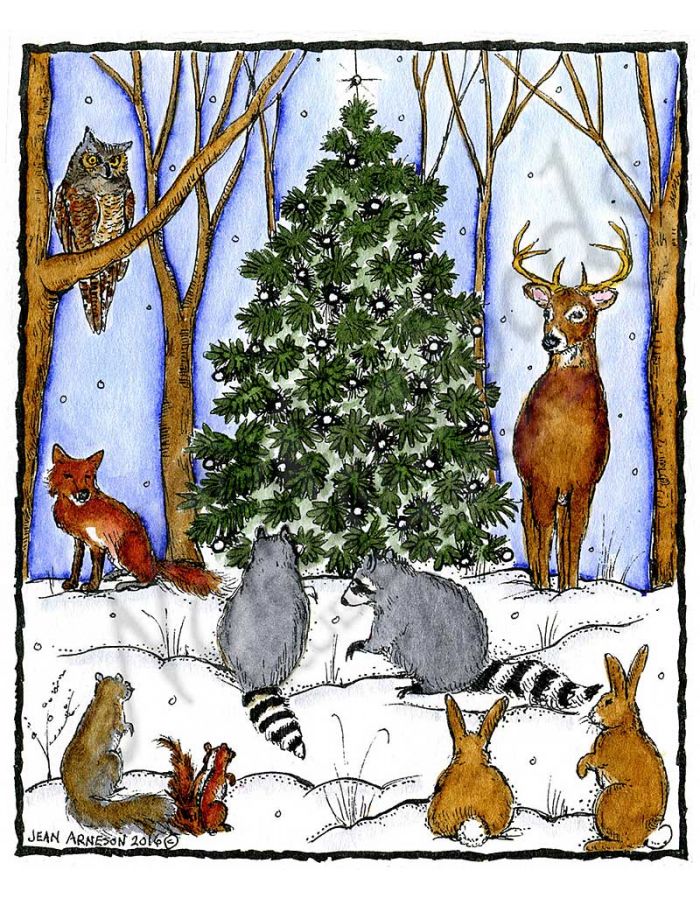 Winter Tree and Woodland Animals - P10143