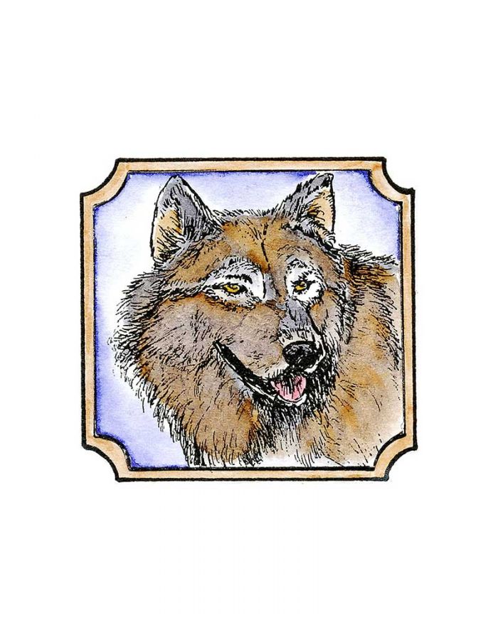 O6559 NEW Wolf Face Border Wood Mounted Rubber Stamp NORTHWOODS 