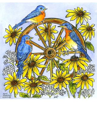 Bluebirds, Flowers and Wheel - PP11525