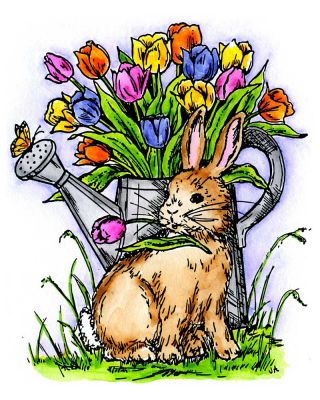 Bunny With Tulips in a Pitcher - P391