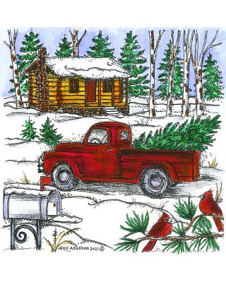 CHRISTMAS JOY CLASSIC TRUCK Wood Mounted Rubber Stamp NORTHWOODS NN10329 New 