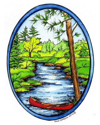 Canoe, Pine and Stream - P10040