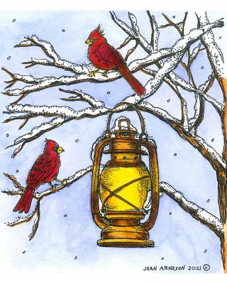 Cardinals and Lantern - P11058