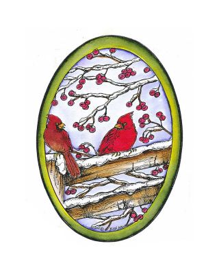 Cardinals on Fence With Berries - P8300