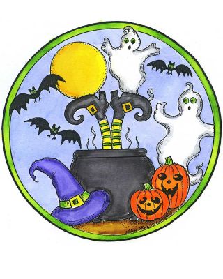 Cauldron, Witch Legs and Ghosts in Circle - PP11503