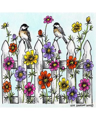 Cosmos, Fence And Chickadees - PP9485