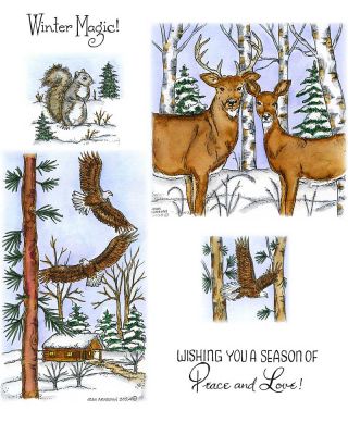 Deer Pair In Birch Forest & Soaring Eagle Pair And Cabin - NO-269