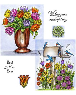 Double Tulips In Vase & Spring Mailbox - NO-166