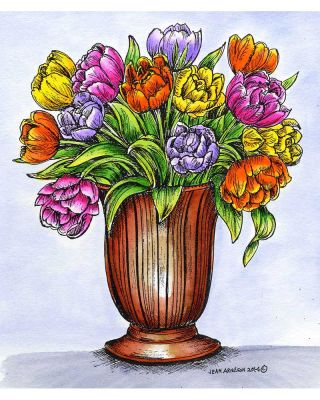 Double Tulips in Vase - P9487