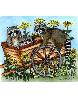 Eli's Raccoons On Cart - P10214