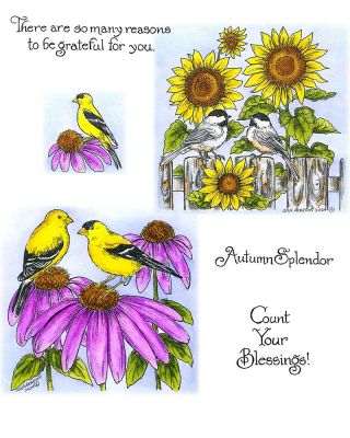 Goldfinch Pair and Coneflowers & Chickadee Pair and Sunflowers - NO-257