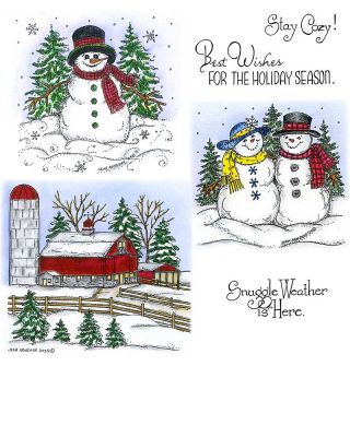 Happy Snowman & Winter Barn And Fence - NO-267