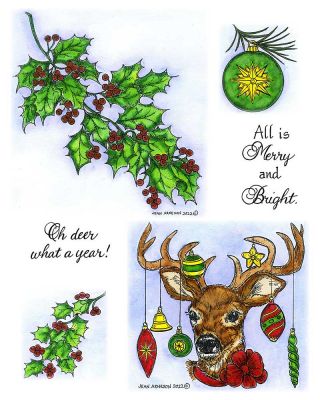 Holly Bough & Ornament Deer - NO-183