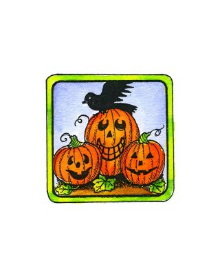 Jack O' Lanterns and Crow in Square Frame - C10480