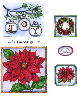 Joy Ornaments & Poinsettia In Deckle Square - NO-263