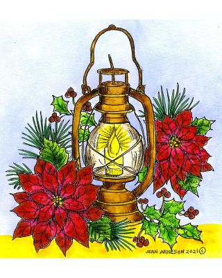 Lantern and Poinsettias - P11022